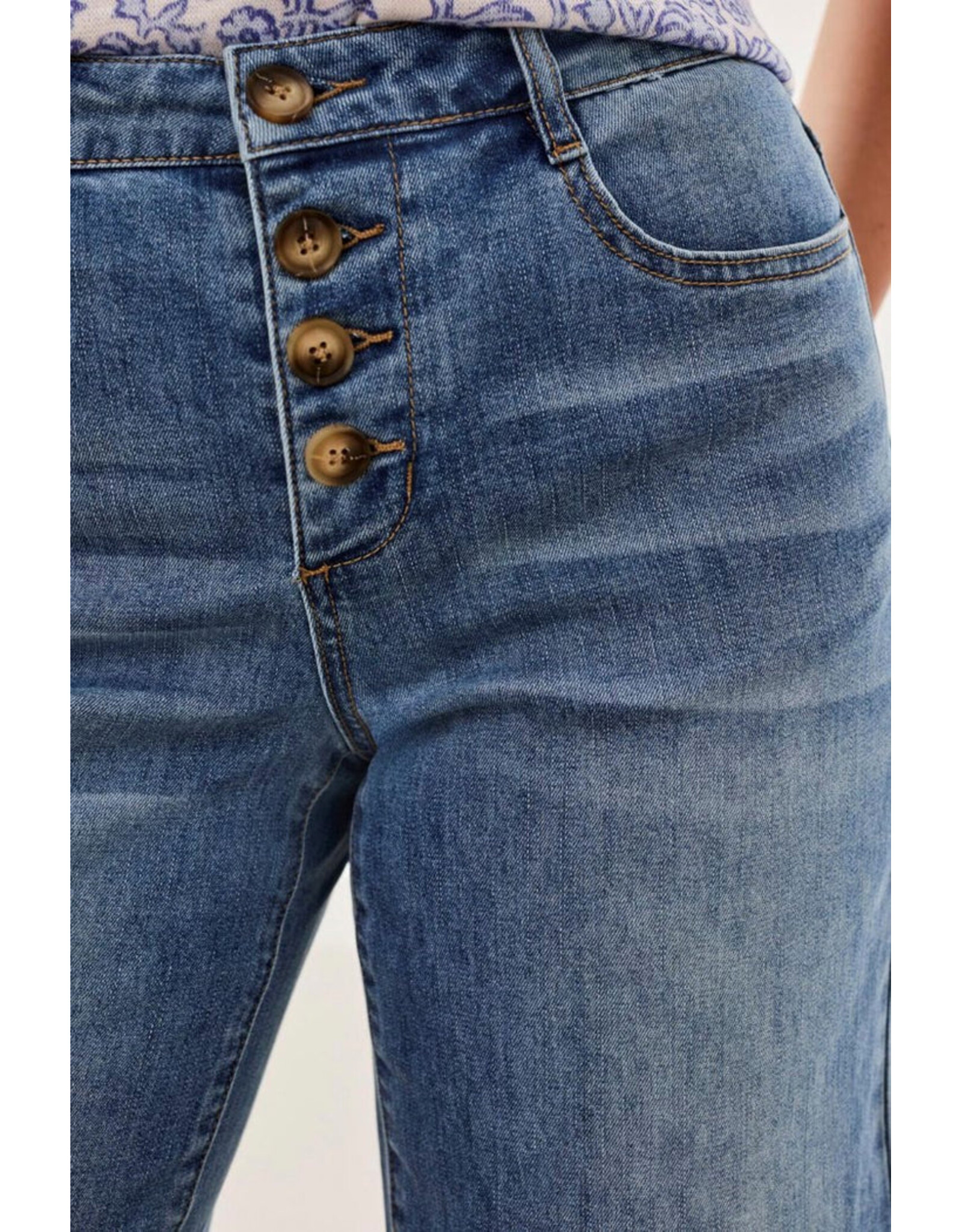 Tribal Tribal Audrey Button Fly Wide Crop Denim Jeans Pebble Blue