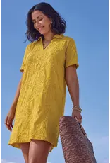 Tribal Tribal Elbos Sleeve V Neck Tunic Dress Lemon