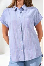 Tribal Tribal Cotton Cap Sleeve U-Hem Blouse Multi Blue