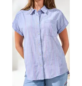 Tribal Tribal Cotton Cap Sleeve U-Hem Blouse Multi Blue