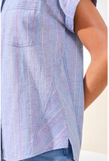 Tribal Tribal Cotton Cap Sleeve U-Hem Blouse Multi Blue