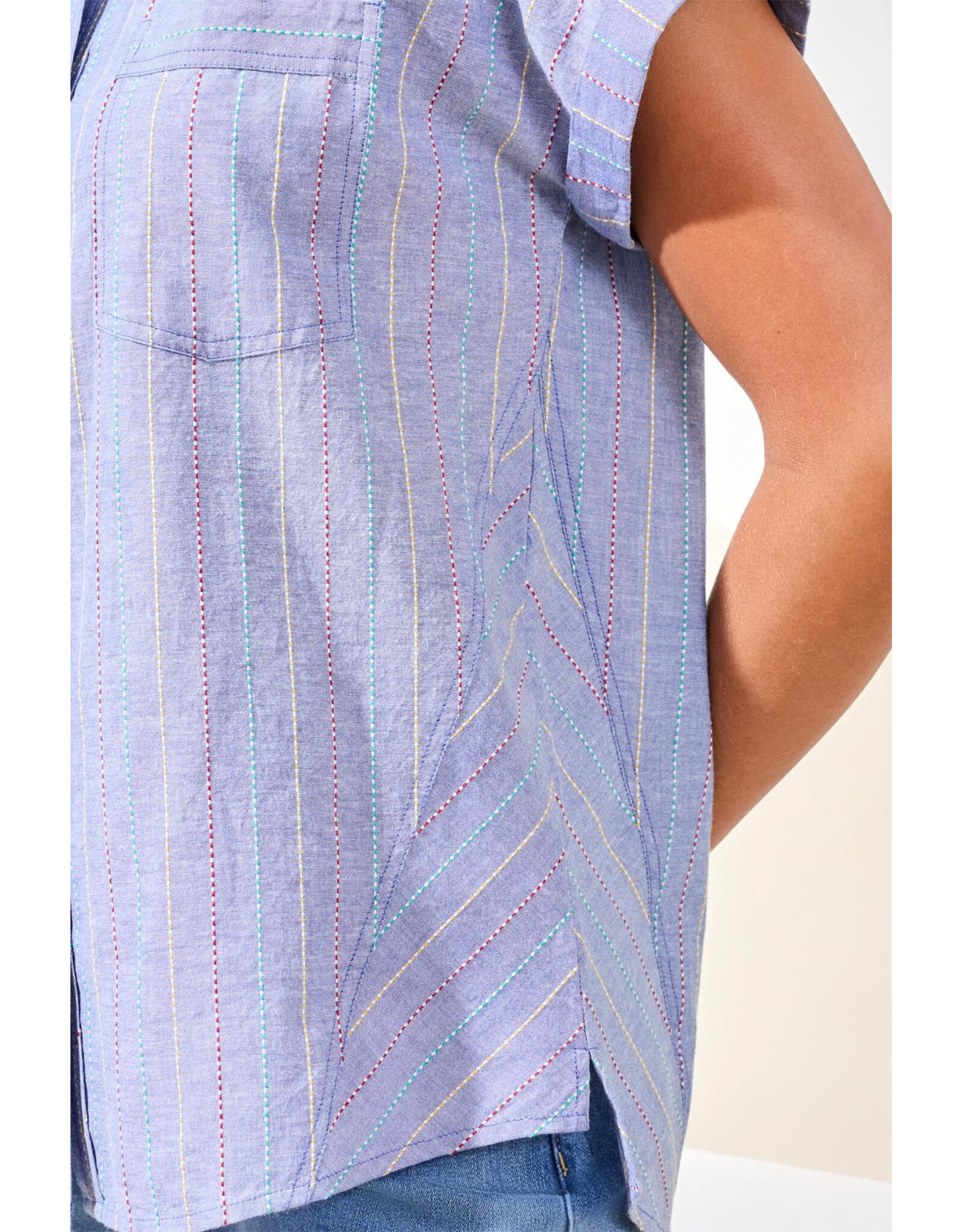 Tribal Tribal Cotton Cap Sleeve U-Hem Blouse Multi Blue