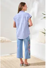 Tribal Tribal Cotton Cap Sleeve U-Hem Blouse Multi Blue