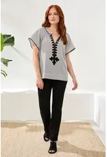 Tribal Tribal Flutter Sleeve Embroidered Detail Notch Neck Blouse Black