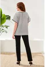 Tribal Tribal Flutter Sleeve Embroidered Detail Notch Neck Blouse Black