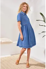 Tribal Tribal Button Down Flowy Denim Dress with Pockets Fjord Blue