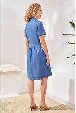 Tribal Tribal Button Down Flowy Denim Dress with Pockets Fjord Blue