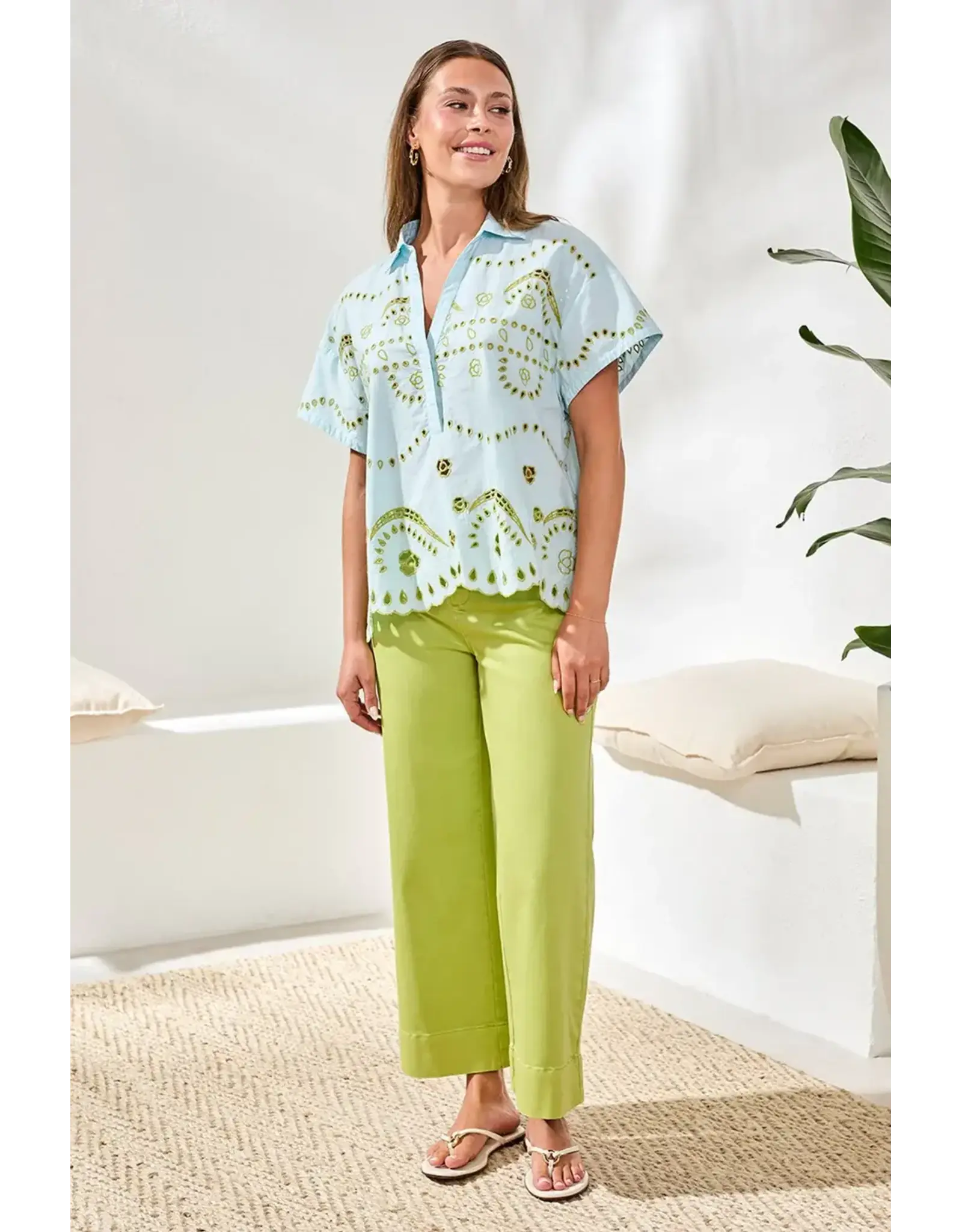 Tribal Tribal Embroidered Poplin Short Sleeve Light Aqua Sky