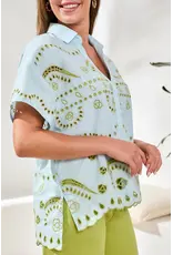 Tribal Tribal Embroidered Poplin Short Sleeve Light Aqua Sky