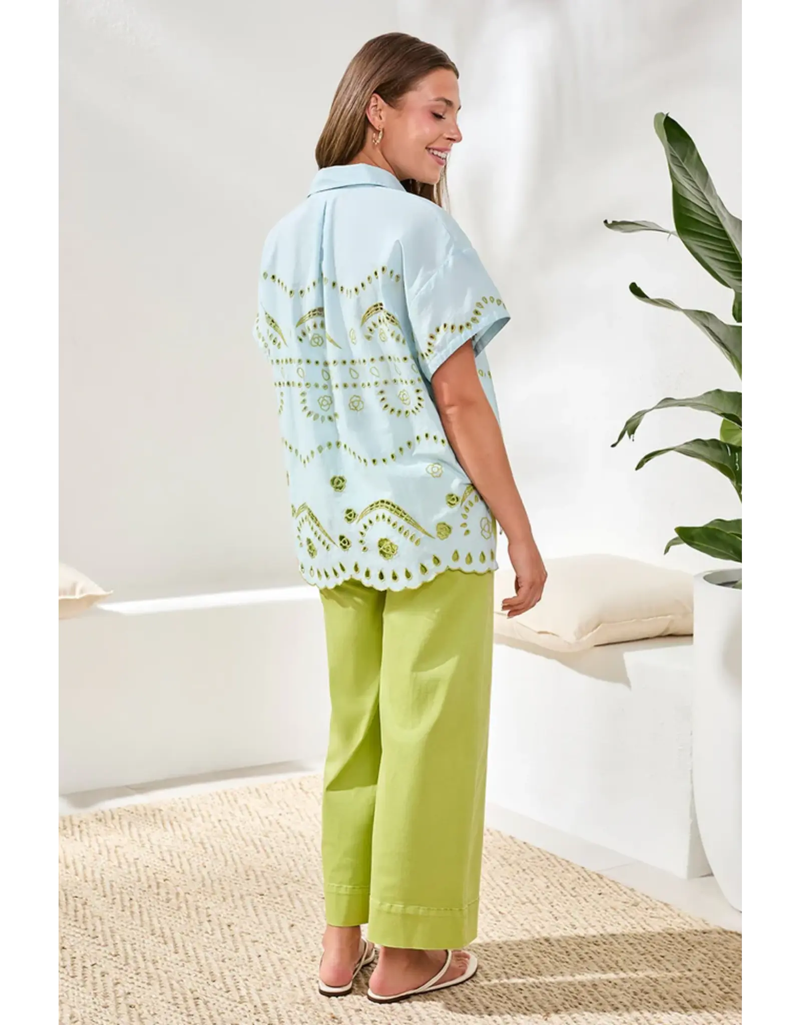 Tribal Tribal Embroidered Poplin Short Sleeve Light Aqua Sky