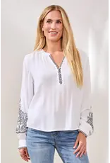 Tribal Tribal Viscose Notch Neck Embroidered Puff Sleeve Blouse