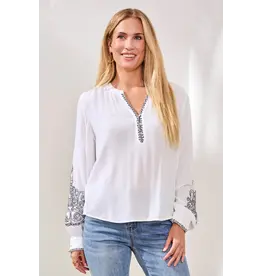 Tribal Tribal Viscose Notch Neck Embroidered Puff Sleeve Blouse