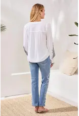 Tribal Tribal Viscose Notch Neck Embroidered Puff Sleeve Blouse