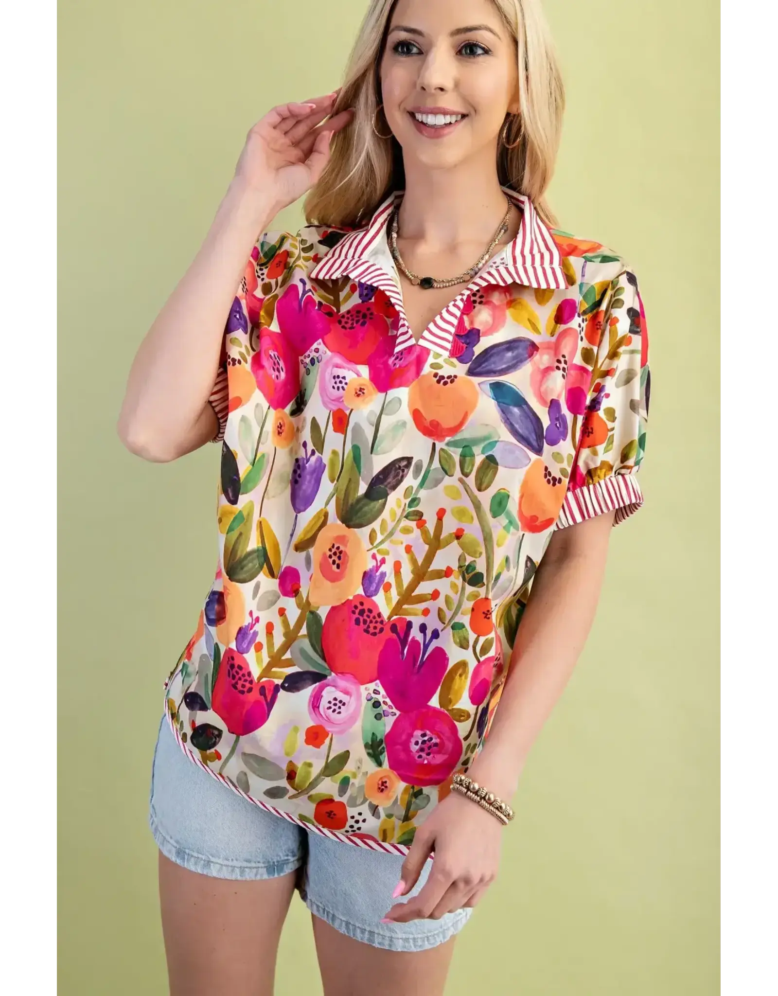 Taryn Floral Print Top Fushcia Mix