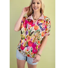 Taryn Floral Print Top Fushcia Mix
