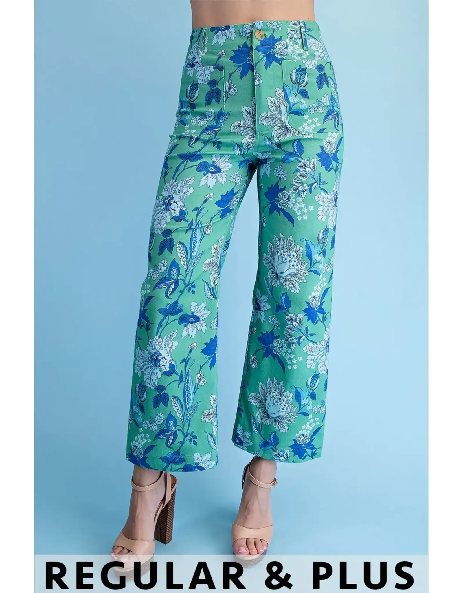 Monica Floral Ankle Crop Pant Green Mix