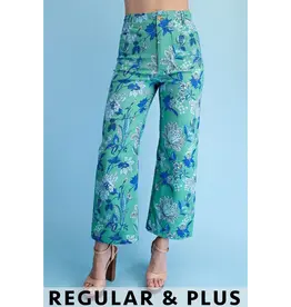 Monica Floral Ankle Crop Pant Green Mix