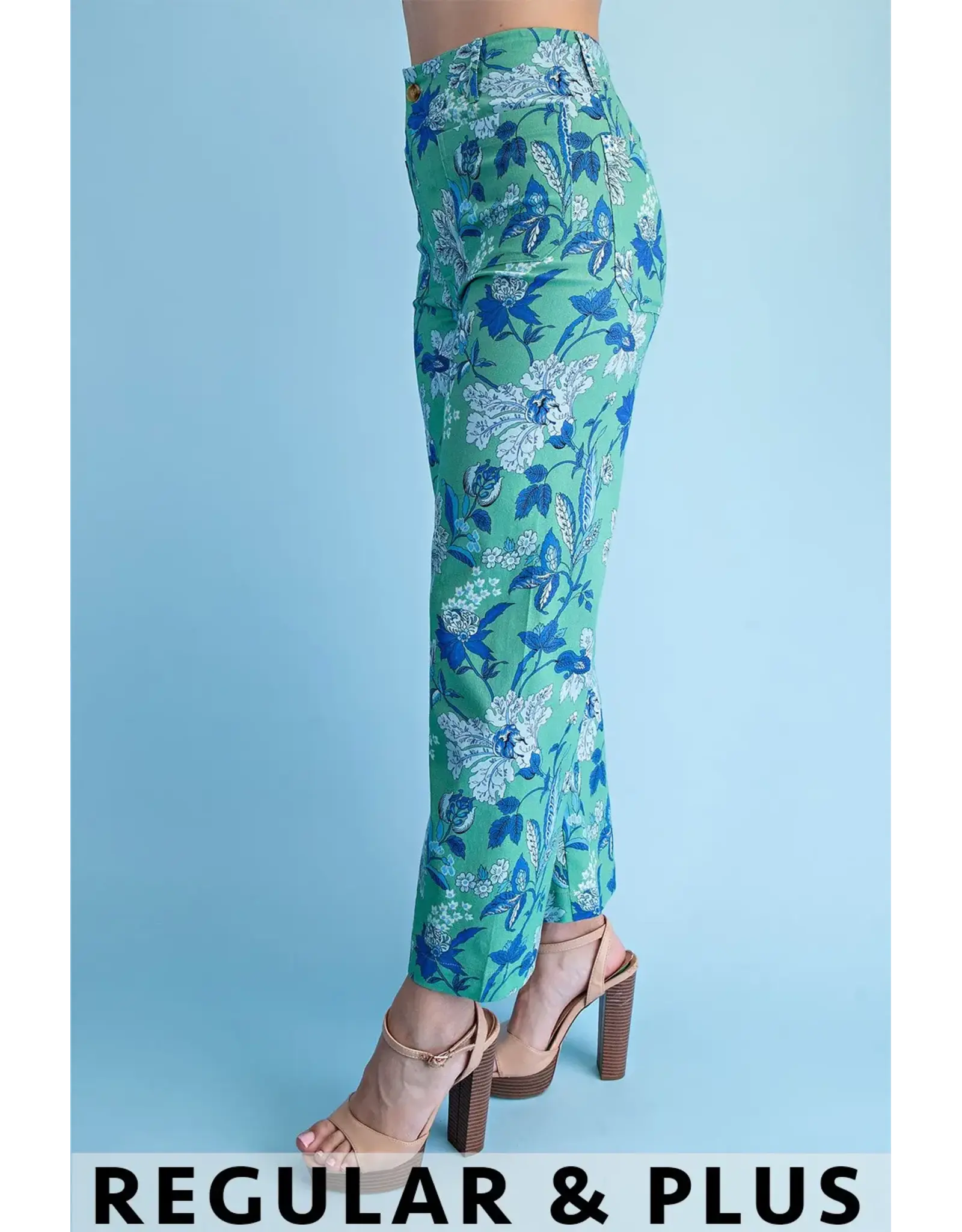 Monica Floral Ankle Crop Pant Green Mix