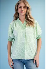 Lily Striped Embroidery Floral Top Apple Green
