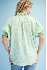 Lily Striped Embroidery Floral Top Apple Green