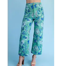 Monica Floral Ankle Crop Pant Green Mix