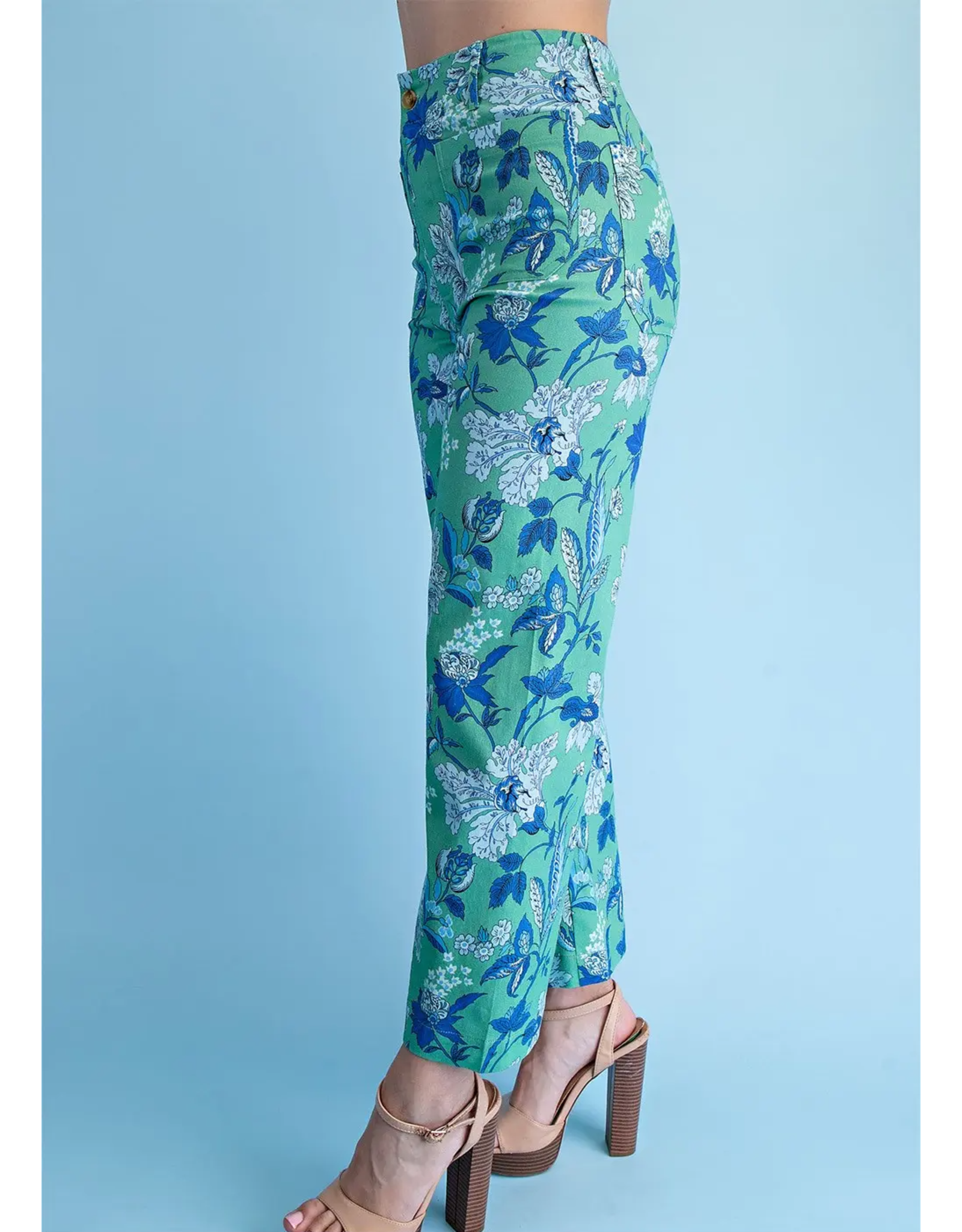 Monica Floral Ankle Crop Pant Green Mix