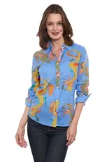 Dizzy Lizzie 3/4 Sleeve Rome Shirt French Blue Cotton Voile Dragon Print
