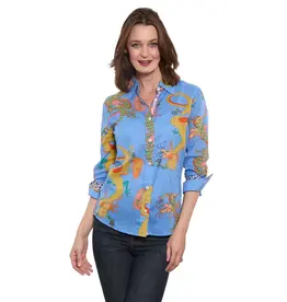 Dizzy Lizzie 3/4 Sleeve Rome Shirt French Blue Cotton Voile Dragon Print