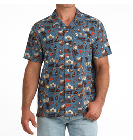 Cinch Cinch Mens Short Sleeve Camp Shirt Blue