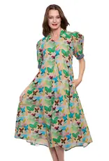 Montauk Dress Neutral Butterfly Print