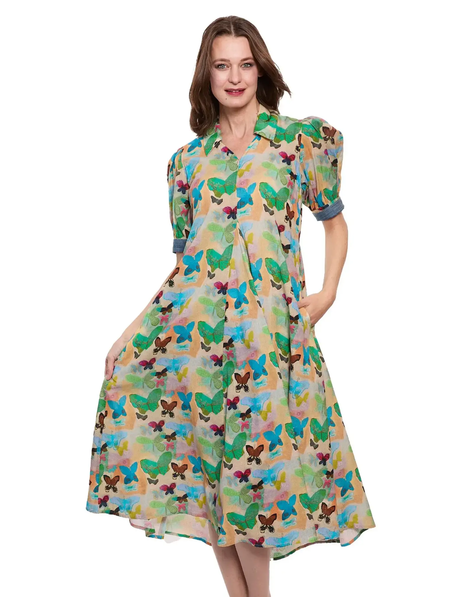 Montauk Dress Neutral Butterfly Print