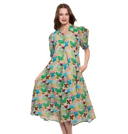 Montauk Dress Neutral Butterfly Print