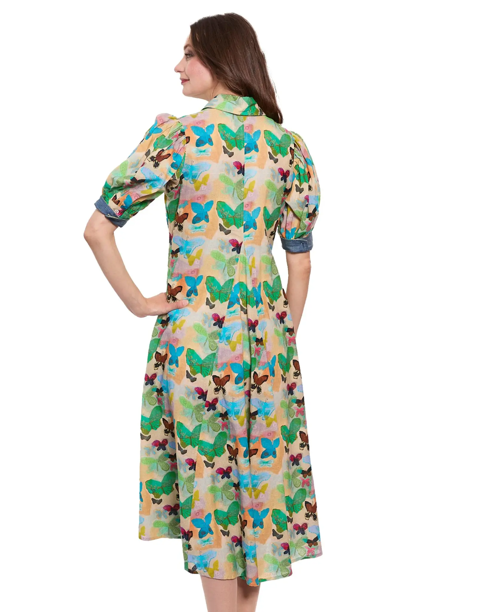 Montauk Dress Neutral Butterfly Print