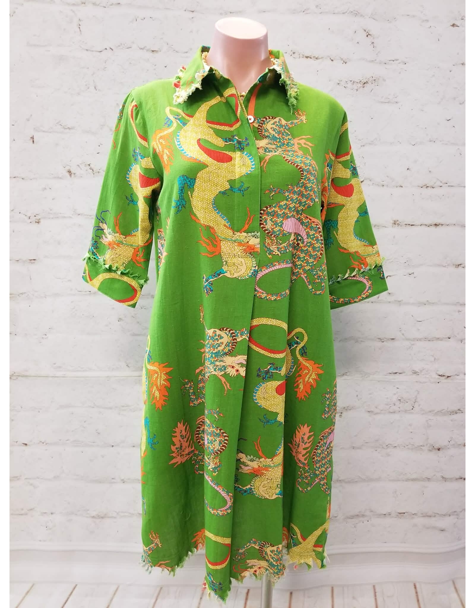Chatham Dress Gekko Green Dragon Print