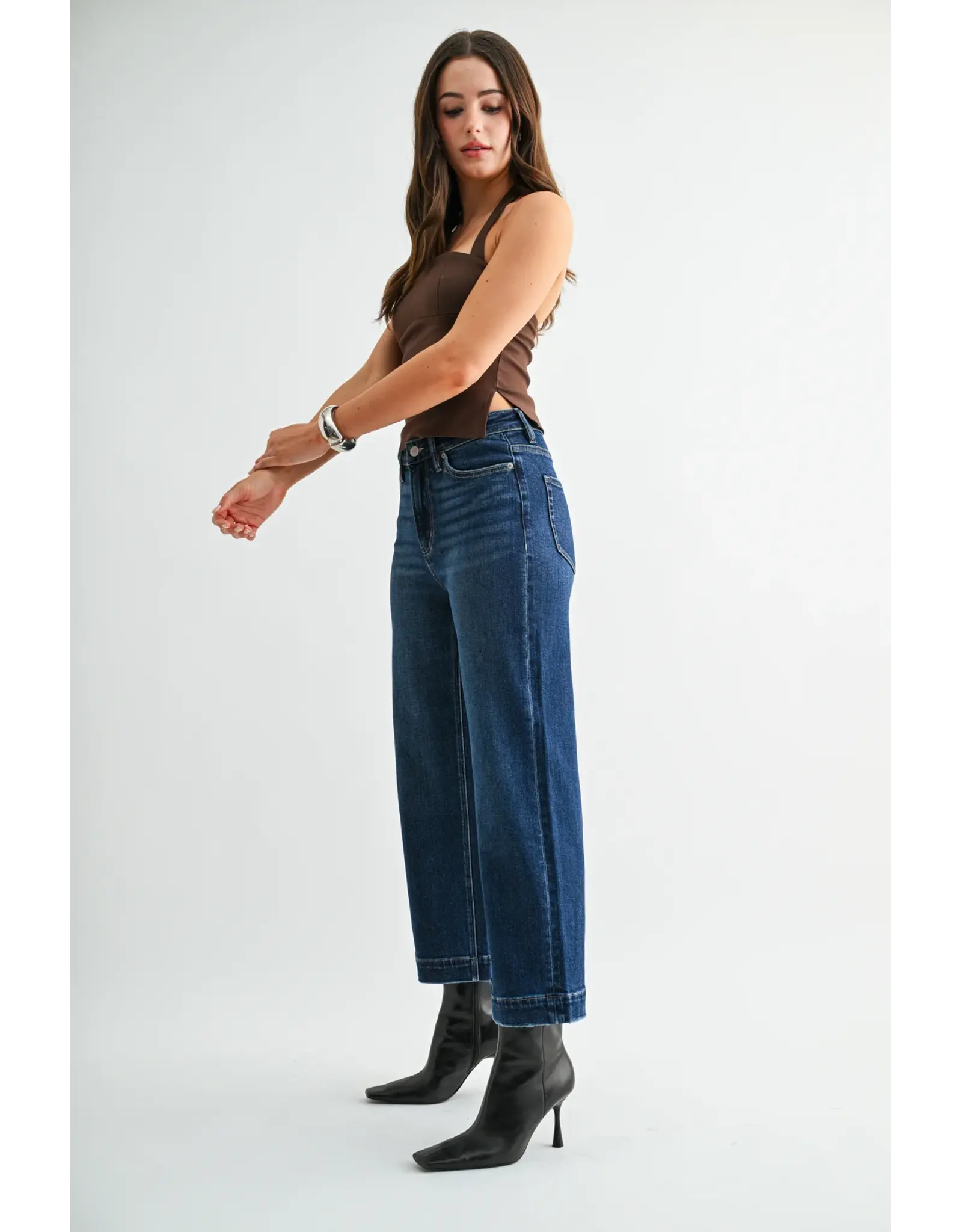 Morgan High Rise Wide Crop Trouser Hem Jean