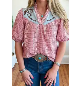 Reba Western Pony Embroidered Gingham Shirt