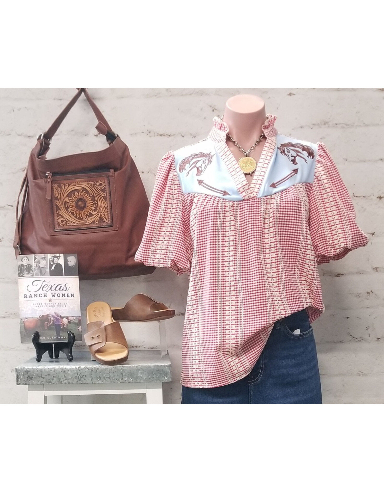 Reba Western Pony Embroidered Gingham Shirt
