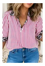 Amanda Red Stripe Leopard Trim Top