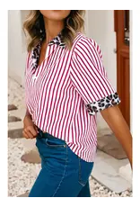 Amanda Red Stripe Leopard Trim Top
