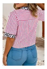 Amanda Red Stripe Leopard Trim Top