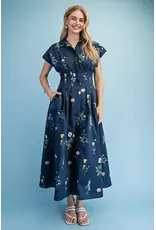 Ella Floral Midi Shirt Dress Navy