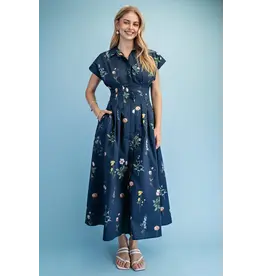 Ella Floral Midi Shirt Dress Navy