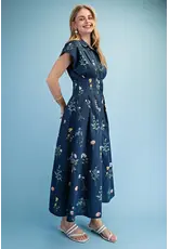 Ella Floral Midi Shirt Dress Navy