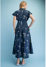 Ella Floral Midi Shirt Dress Navy