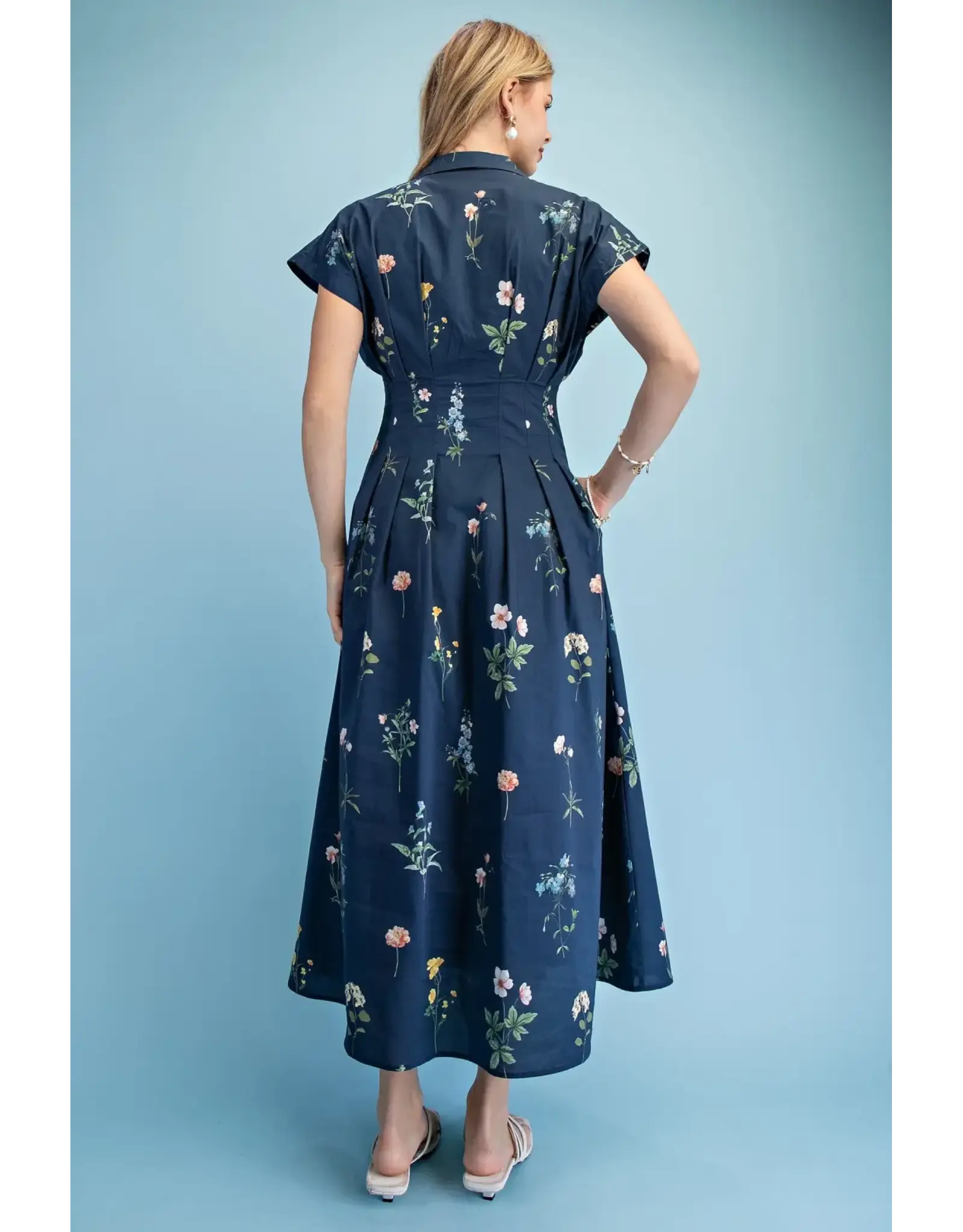 Ella Floral Midi Shirt Dress Navy