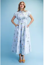 Ella Floral Midi Shirt Dress Powder Blue