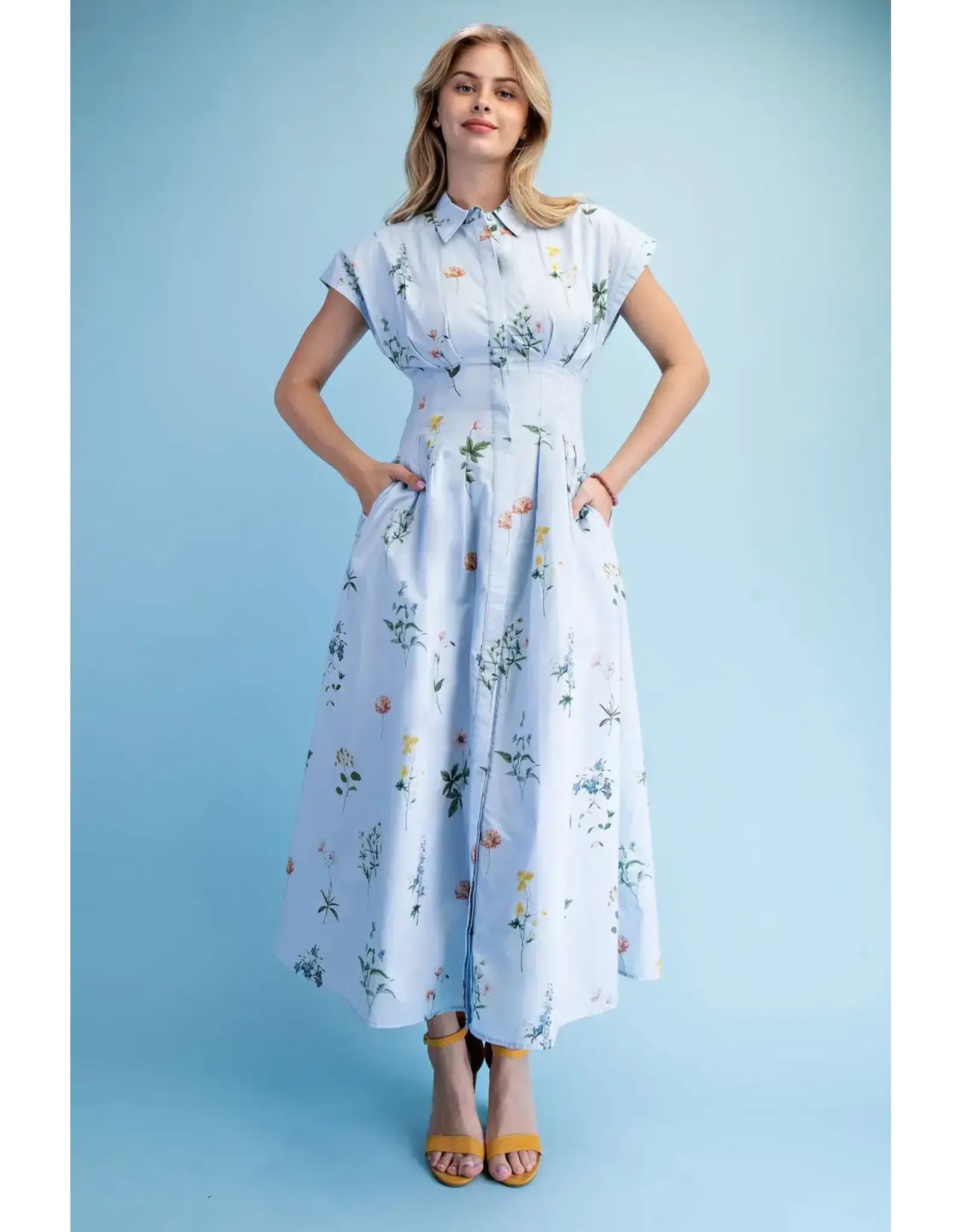 Ella Floral Midi Shirt Dress Powder Blue