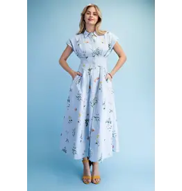 Ella Floral Midi Shirt Dress Powder Blue