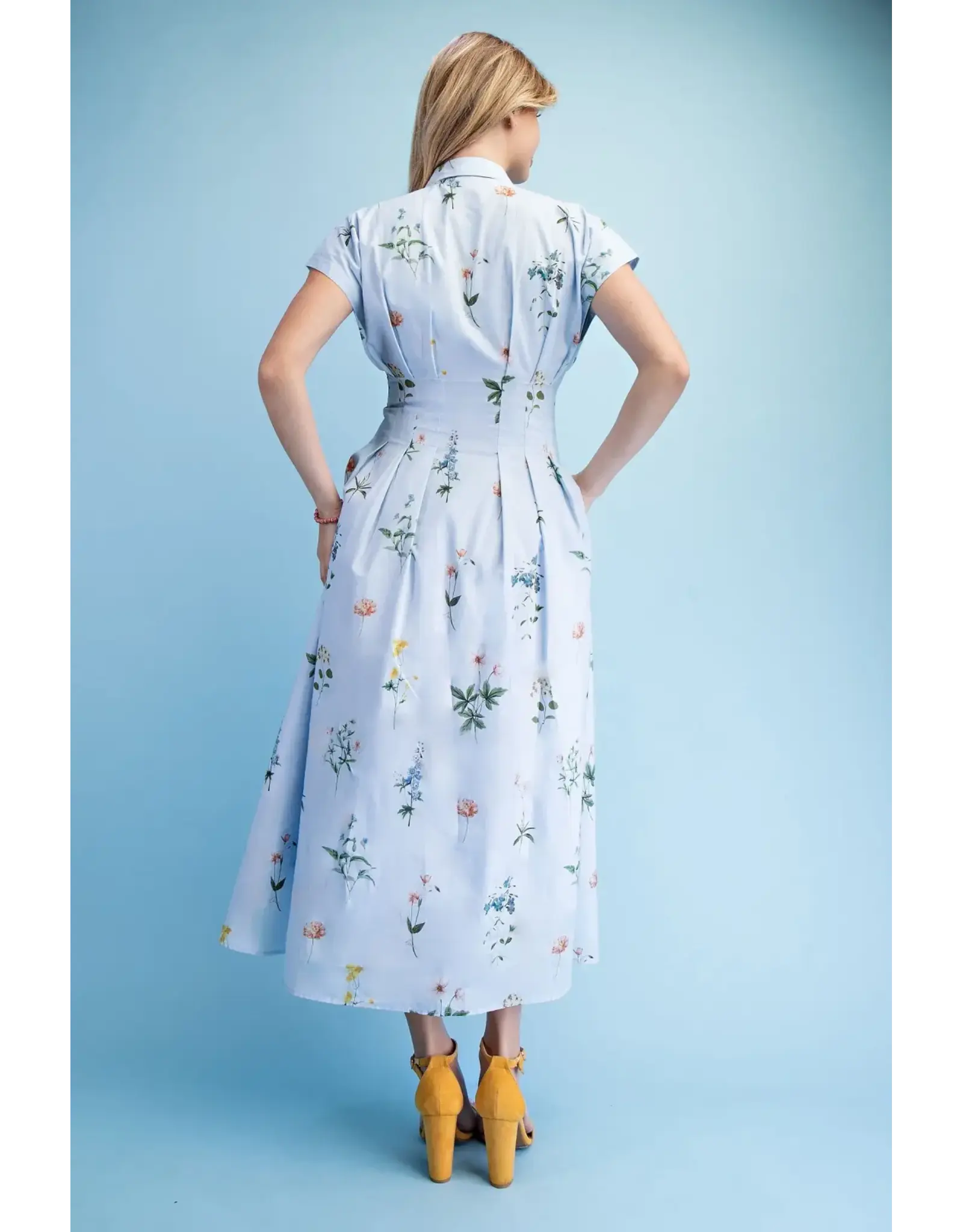 Ella Floral Midi Shirt Dress Powder Blue