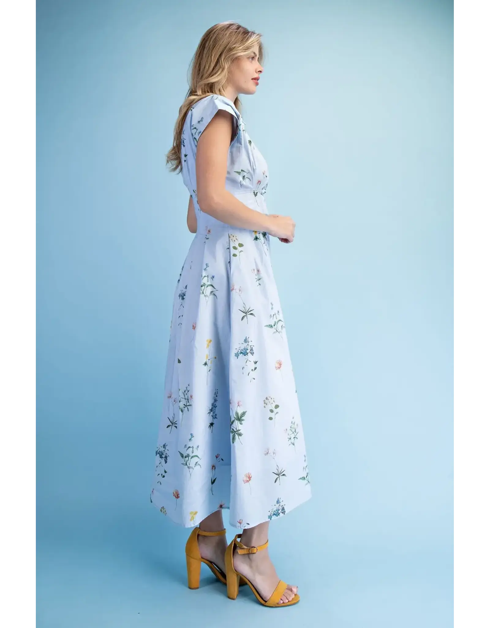 Ella Floral Midi Shirt Dress Powder Blue